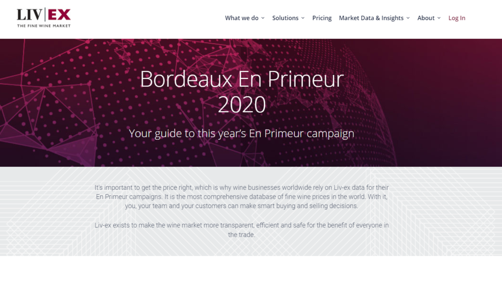 Bordeaux En Primeur 2020 webpage preview