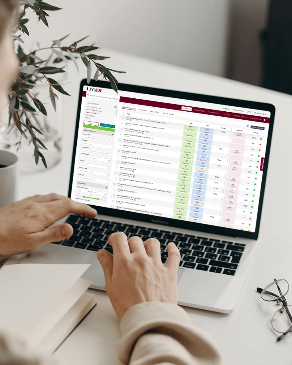 livex exchange for fine wine platform shown on a laptop